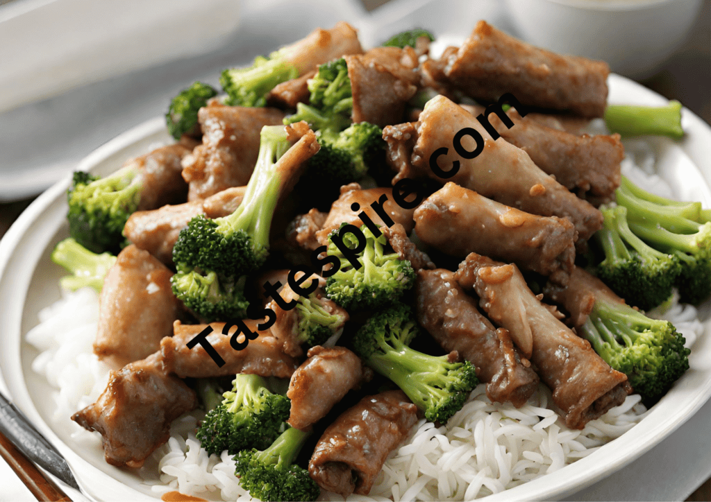 Beef and Broccoli Stir-Fry with egg rolls
