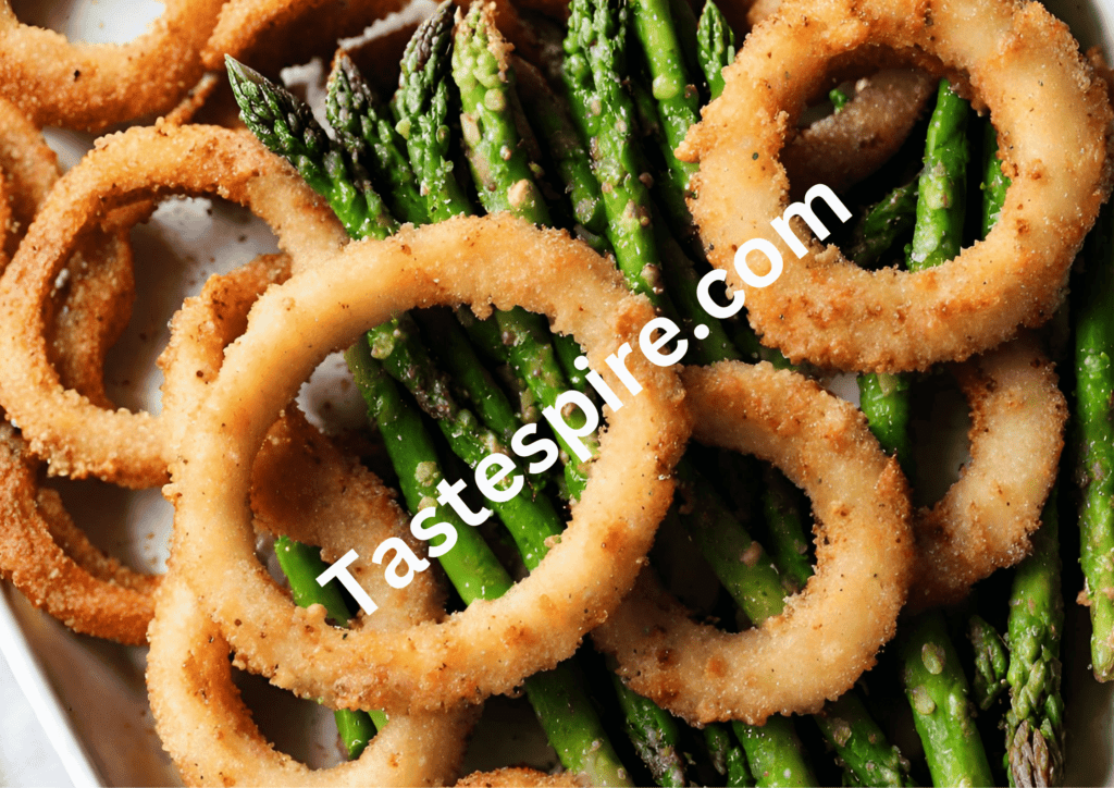 Garlic Parmesan Roasted Asparagus with Onion Rings