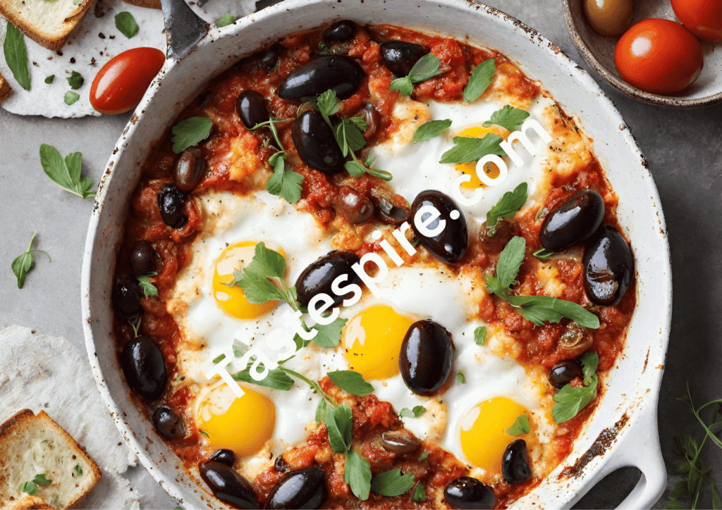 Shakshuka with Baked Feta Cheese and Olives