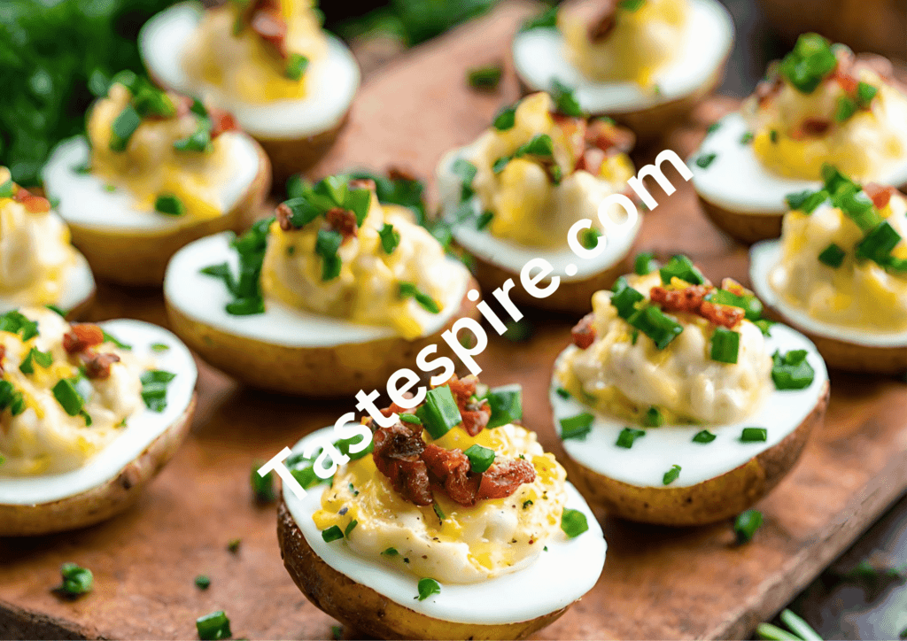 Loaded Baked Potato Rounds With Deviled Eggs
