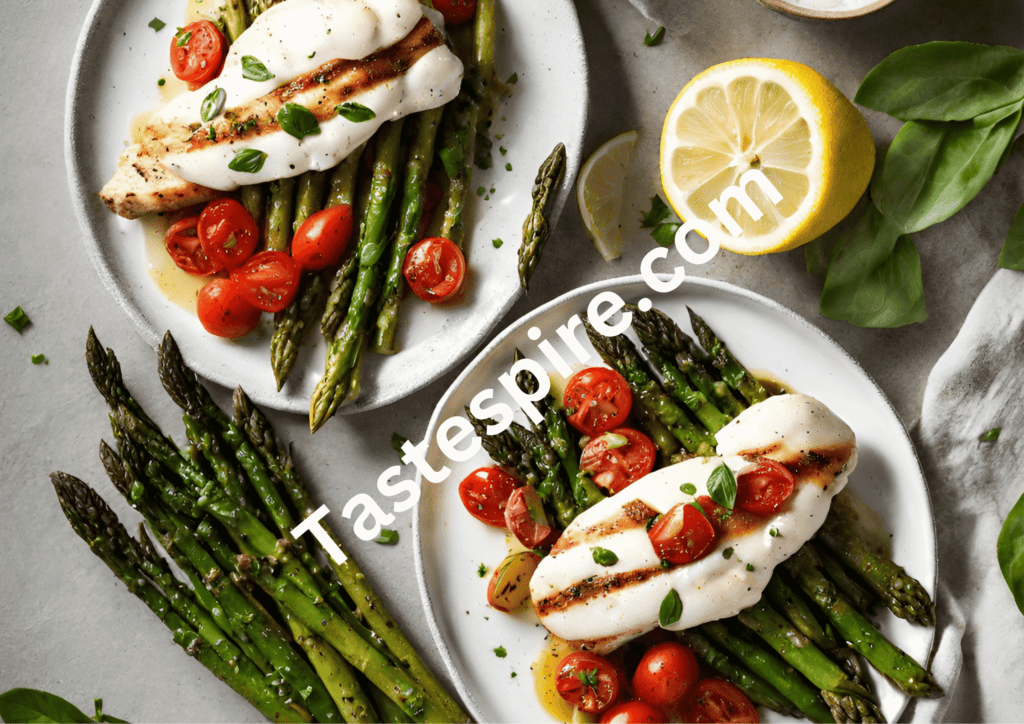 Chicken Caprese with Roasted Asparagus with Lemon